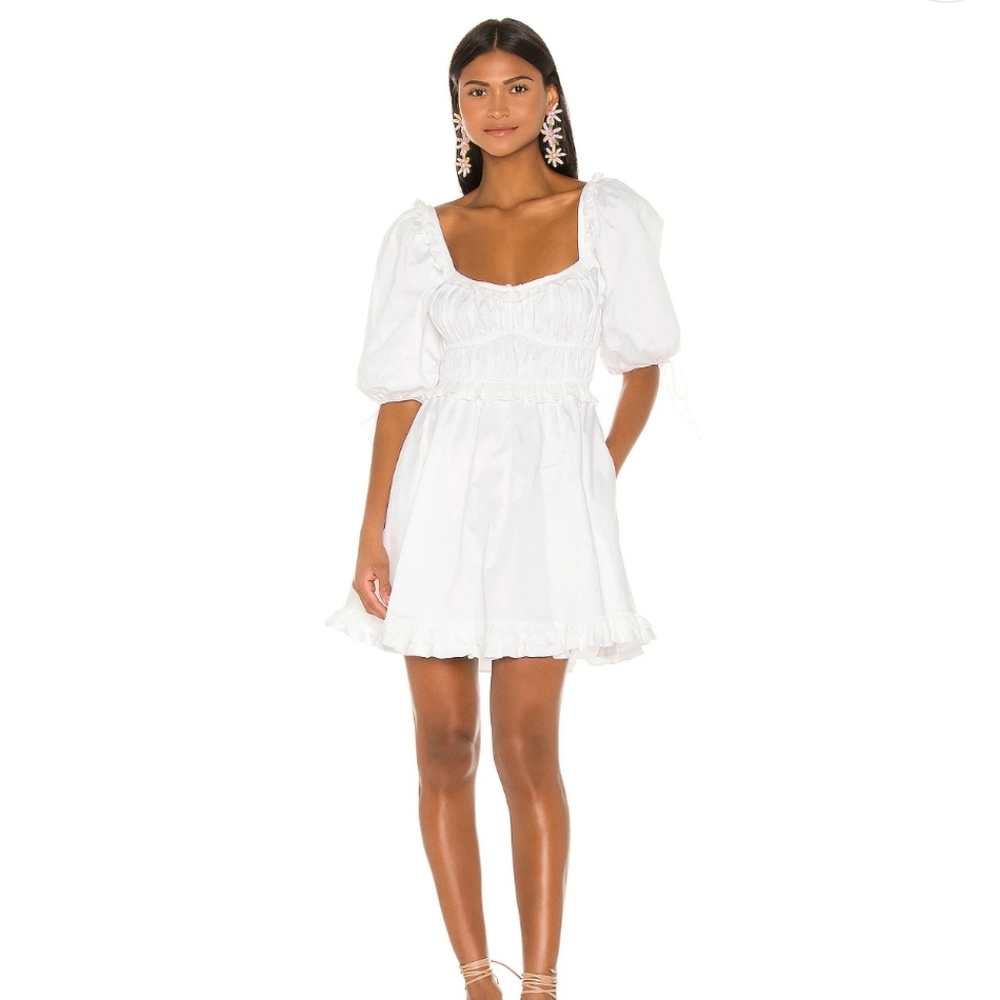 For Love & Lemons White Mini Dress with Puff Sleeves